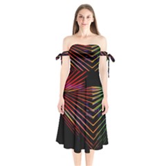 Abstract Neon Background Light Shoulder Tie Bardot Midi Dress