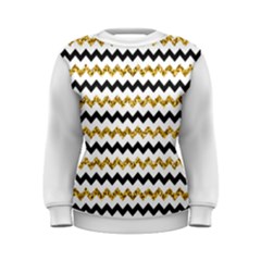 Black And Gold Glitters Zigzag Retro Pattern Golden Metallic Texture Women s Sweatshirt by genx