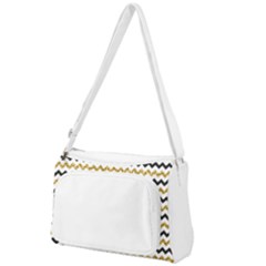 Black And Gold Glitters Zigzag Retro Pattern Golden Metallic Texture Front Pocket Crossbody Bag by genx