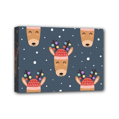 Cute Deer Heads Seamless Pattern Christmas Mini Canvas 7  X 5  (stretched) by Vaneshart