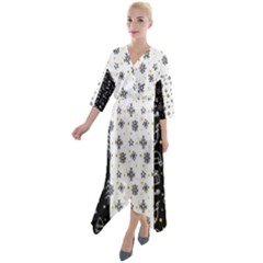 Black Golden Christmas Pattern Collection Quarter Sleeve Wrap Front Maxi Dress by Vaneshart