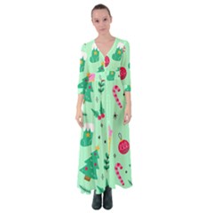 Funny Christmas Pattern Background Button Up Maxi Dress by Vaneshart