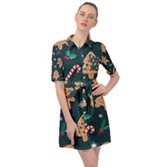 Colourful Funny Christmas Pattern Belted Shirt Dress by Vaneshart