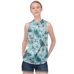 Seamless Pattern With Berries Leaves High Neck Satin Top by Vaneshart