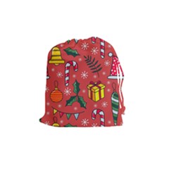 Colorful Funny Christmas Pattern Drawstring Pouch (medium) by Vaneshart