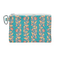 Teal Floral Paisley Stripes Canvas Cosmetic Bag (large) by mccallacoulture