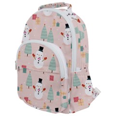 Cute Snowman Christmas Season Seamless Pattern Rounded Multi Pocket Backpack by Vaneshart
