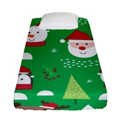 Cute Face Christmas Character Cute Santa Claus Reindeer Snowman Penguin Fitted Sheet (single Size) by Vaneshart