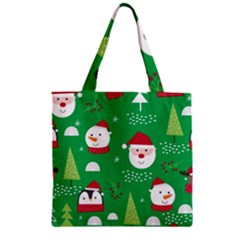 Cute Face Christmas Character Cute Santa Claus Reindeer Snowman Penguin Zipper Grocery Tote Bag by Vaneshart