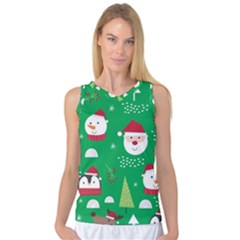 Cute Face Christmas Character Cute Santa Claus Reindeer Snowman Penguin Women s Basketball Tank Top by Vaneshart