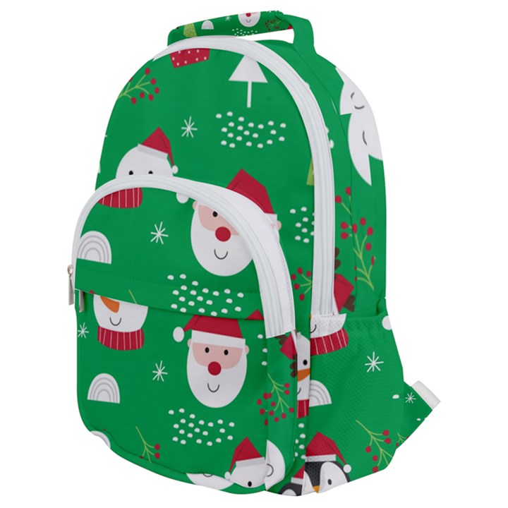 Cute Face Christmas Character Cute Santa Claus Reindeer Snowman Penguin Rounded Multi Pocket Backpack