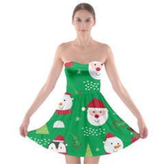 Cute Face Christmas Character Cute Santa Claus Reindeer Snowman Penguin Strapless Bra Top Dress by Vaneshart