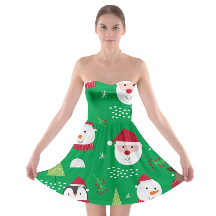 Cute Face Christmas Character Cute Santa Claus Reindeer Snowman Penguin Strapless Bra Top Dress
