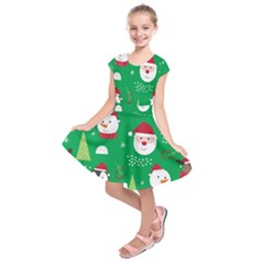 Cute Face Christmas Character Cute Santa Claus Reindeer Snowman Penguin Kids  Short Sleeve Dress by Vaneshart