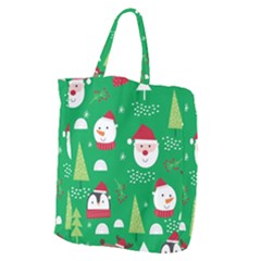 Cute Face Christmas Character Cute Santa Claus Reindeer Snowman Penguin Giant Grocery Tote by Vaneshart
