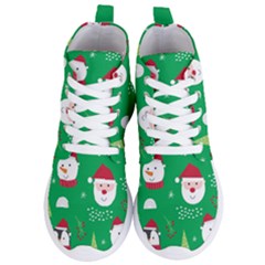 Cute Face Christmas Character Cute Santa Claus Reindeer Snowman Penguin Women s Lightweight High Top Sneakers by Vaneshart