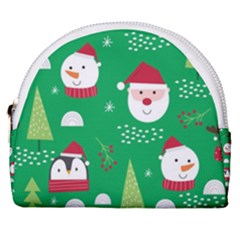 Cute Face Christmas Character Cute Santa Claus Reindeer Snowman Penguin Horseshoe Style Canvas Pouch by Vaneshart