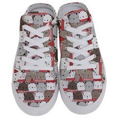 Cute Adorable Bear Merry Christmas Happy New Year Cartoon Doodle Seamless Pattern Half Slippers by Vaneshart