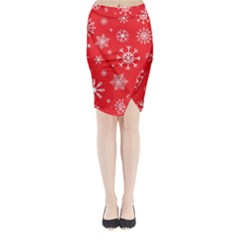 Christmas Seamless With Snowflakes Snowflake Pattern Red Background Winter Midi Wrap Pencil Skirt by Vaneshart