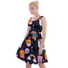 Colorful Funny Christmas Pattern Merry Xmas Knee Length Skater Dress by Vaneshart