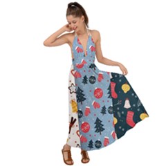 Christmas Pattern Collection Flat Design Backless Maxi Beach Dress by Vaneshart