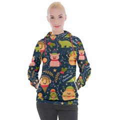 Colorful Funny Christmas Pattern Merry Christmas Xmas Women s Hooded Pullover by Vaneshart