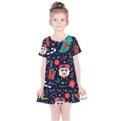 Colorful Funny Christmas Pattern Cute Cartoon Kids  Simple Cotton Dress by Vaneshart