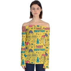 Colorful Funny Christmas Pattern Cool Ho Ho Ho Lol Off Shoulder Long Sleeve Top by Vaneshart