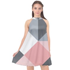 Pink, Gray, And White Geometric Halter Neckline Chiffon Dress  by mccallacoulture