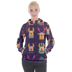 Funny Christmas Pattern With Reindeers Women s Hooded Pullover by Vaneshart