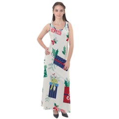 Christmas Gifts Pattern With Flowers Leaves Sleeveless Velour Maxi Dress by Vaneshart