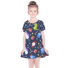 Colorful Funny Christmas Pattern Kids  Simple Cotton Dress by Vaneshart