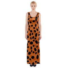 Orange Cheetah Animal Print Thigh Split Maxi Dress by mccallacoulture