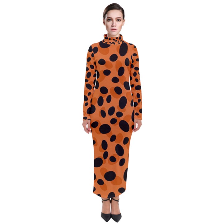 Orange Cheetah Animal Print Turtleneck Maxi Dress