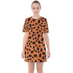 Orange Cheetah Animal Print Sixties Short Sleeve Mini Dress