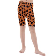 Orange Cheetah Animal Print Kids  Mid Length Swim Shorts