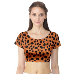 Orange Cheetah Animal Print Short Sleeve Crop Top