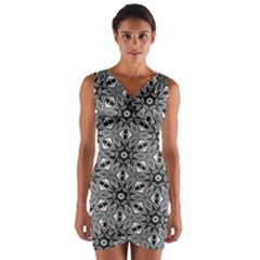 Black And White Pattern Wrap Front Bodycon Dress