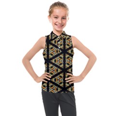 Pattern Stained Glass Triangles Kids  Sleeveless Polo Tee