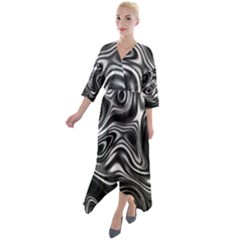 Wave Abstract Lines Quarter Sleeve Wrap Front Maxi Dress by HermanTelo