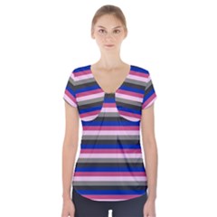 Stripey 9 Short Sleeve Front Detail Top by anthromahe