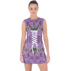 Fauna Flowers In Gold And Fern Ornate Lace Up Front Bodycon Dress by pepitasart