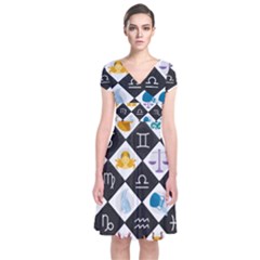 Zodiac Astrology Horoscope Short Sleeve Front Wrap Dress by HermanTelo