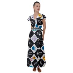Zodiac Astrology Horoscope Flutter Sleeve Maxi Dress by HermanTelo