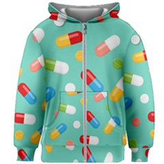 Pills Medicines Seamless Pattern Blue Background Kids  Zipper Hoodie Without Drawstring by Wegoenart