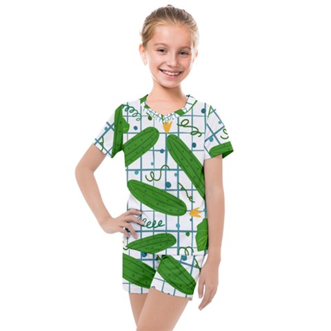 Seamless Pattern With Cucumber Kids  Mesh Tee And Shorts Set by Wegoenart