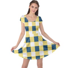 Diagonal Checkered Plaid Seamless Pattern Cap Sleeve Dress by Wegoenart