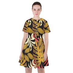 Original Seamless Tropical Pattern With Bright Reds Yellows Sailor Dress by Wegoenart