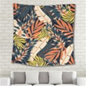 Original Seamless Tropical Pattern With Bright Orange Flowers Square Tapestry (Large) View2