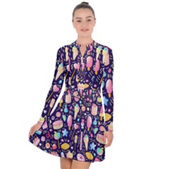 Cute Seamless Pattern With Colorful Sweets Cakes Lollipops Long Sleeve Panel Dress by Wegoenart